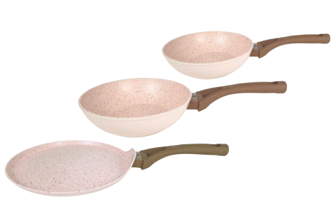 Combo 2 Woks + Crepera ALFA Majestic | Antiadherente Cerámico Marmoleado | Thermo Control | 24, 26 y 28 cm - comprar en línea