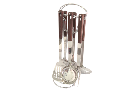 Set de Utensilios Grunberg 7 Piezas | Acero Inoxidable con Mango Tipo Madera