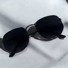 Óculos de sol Hexagonal- Proteção UV400 - lente/ armação preta de metal