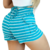 Short Feminino Malha Azul Listrado AJustável com Top - Pjs Moda