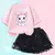 Girls' Cartoon Cat T-shirt and Tutu Skirt Set, Princess Clothes, Birthday Clothi