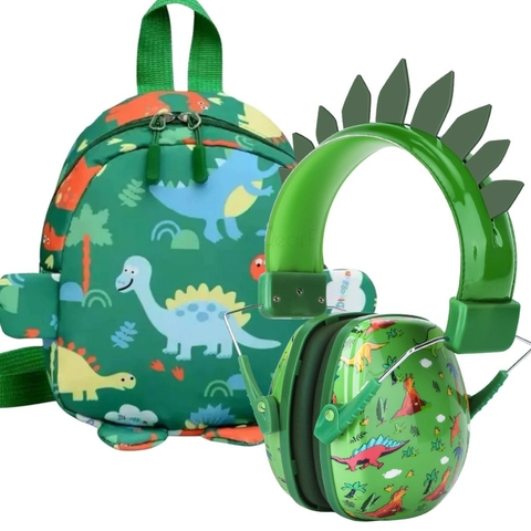 Kit Aventura Dinossauro 3D Abafador de Ruído Mochila Menino