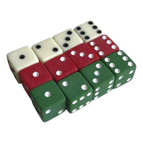 1 Set De 12 Dados 6 Caras 3 Colores Verde Rojo Y Blanco Verde, Rojo, Blanco