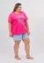 Pijama Feminino Plus Size Verão - Coração Vibrante Rosa e Azul - Noite Di Luna