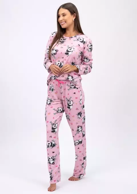 Pijama Feminino Inverno Suede - Estampa Panda Maluca Rosa - comprar online