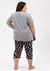 Pijama Feminino Capri Plus Size - Gatinhos De Férias Cinza e Preto - Noite Di Luna