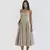Elegante vestido plissado sem encosto sem mangas feminino, vestido Midi monocrom
