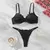 Conjunto de lingerie feminina de 2 peças, renda bordada floral, sexy na internet