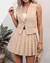 Conjunto de Duas Peças Moda Verão Cor Sólida Fino Ajuste