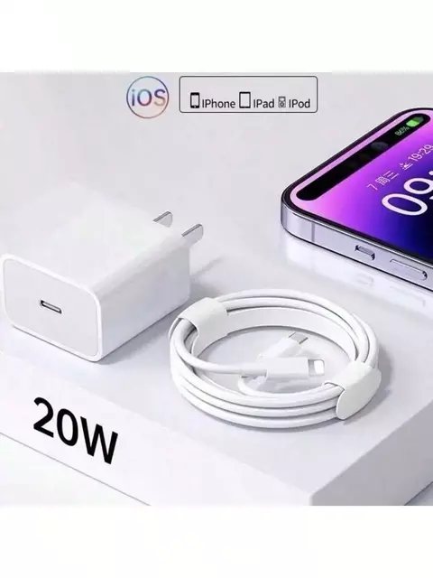 Cargador 20W iPhone Cubo entrada Tipo C y Cable tipo C a Lightning de 1m