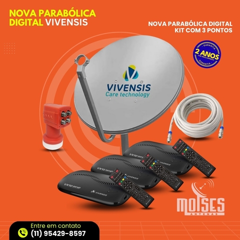 KIT NOVA PARABOLICA P/3 TVS COMPLETO, + 30MT DE CABO RG6 + 6 CONCTORE - comprar online