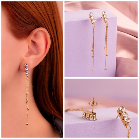 Aretes Triple Circón Dorados