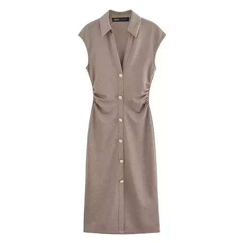 Vestido Midi Plissado Botões Oprah