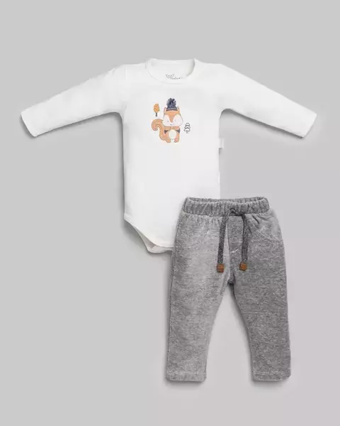 Conjunto Body com bordado de esquilo + Calça em Plush