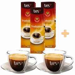 Kit 3 Cápsula Café Tradicional 3 Corações + 2 Xícara Oficial
