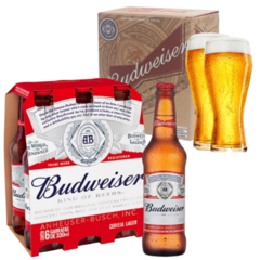 Pack 6 Cervejas Budweiser Long Neck 330ml + 2 Copos Oficiais - comprar online