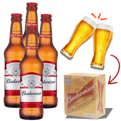 Pack 4 Cervejas Budweiser Long Neck 330ml + 2 Copos Oficiais