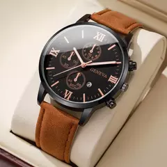 Relógio Casual para Homem – Calendário Integrado e Pulseira de Couro Premium - Camisa Raiz