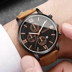 Relógio Casual para Homem – Calendário Integrado e Pulseira de Couro Premium - loja online