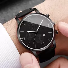 Relógio Casual para Homem – Calendário Integrado e Pulseira de Couro Premium na internet