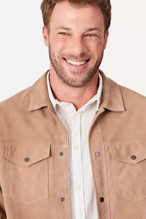Jaqueta Trucker Couro Chamois