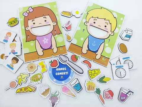 Vamos Comer – Materiais para Brincar – Brinquedo Terapêutico Infantil para Coordenação Motora e Reconhecimento de Alimen