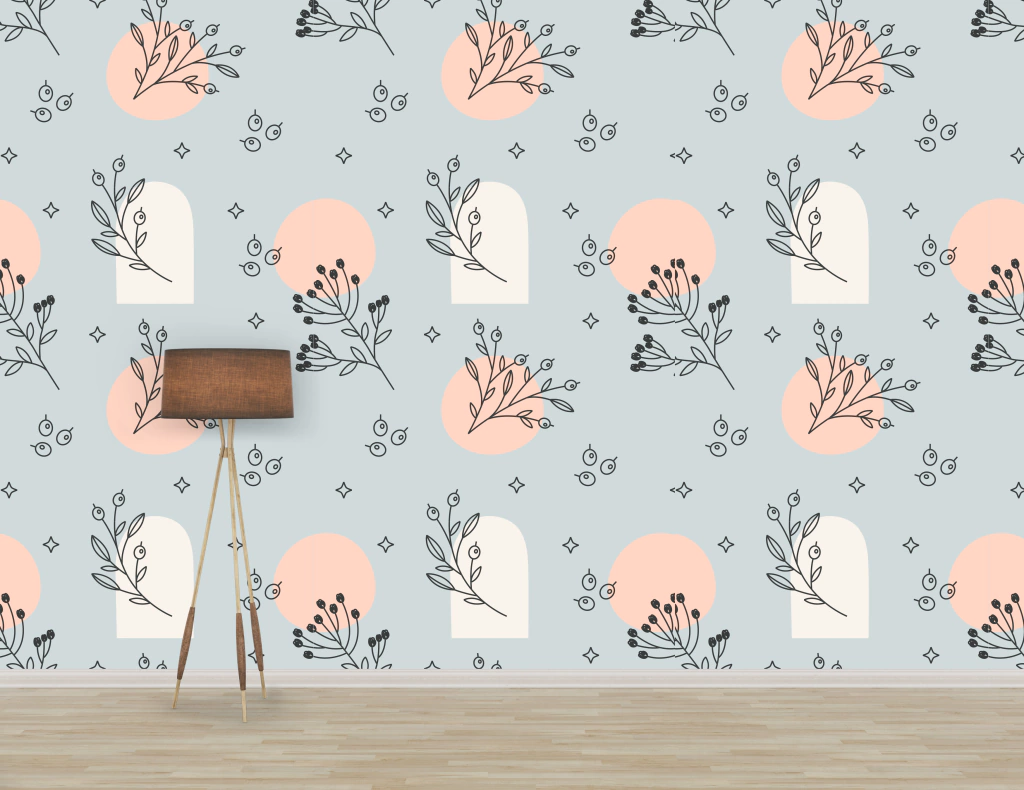 Vinilo Mural | Floral Minimal Peach y Celeste