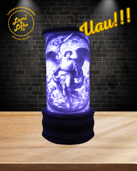 Luminária em litofania, São Miguel Arcanjo. - Branco - Frio - comprar online