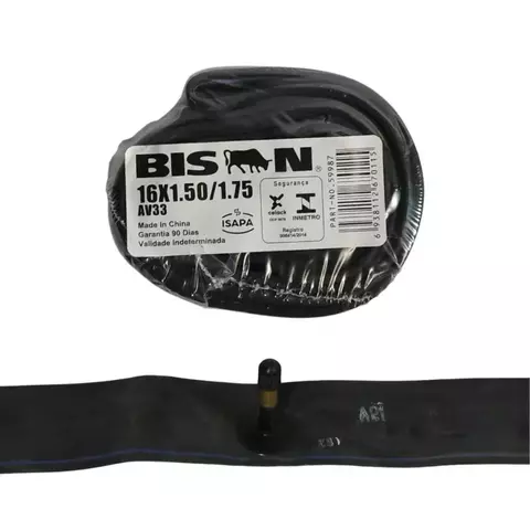 Câmara De Ar Bicicleta MTB Bison Aro 16 x 1.5/1.75 Válvula Schrader Bico Grosso
