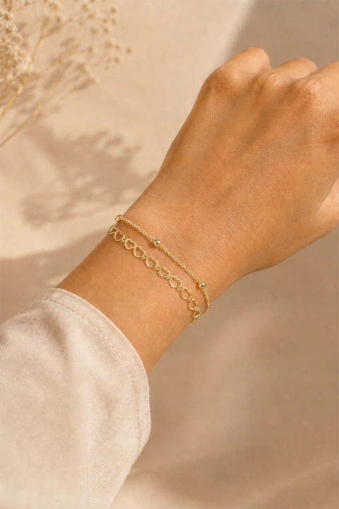 Pulseira Dupla Corações & Esferas