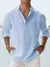 Imagem do Camisa de linho de algodão masculina manga longa gola casual preto br