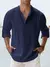 Camisa de linho de algodão masculina manga longa gola casual preto br