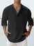 Camisa de linho de algodão masculina manga longa gola casual preto br na internet