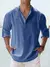 Camisa de linho de algodão masculina manga longa gola casual preto br