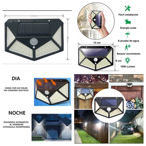 REFLECTOR SOLAR 100 LED C/ FOTOCELULA Y SENSOR DE MOVIMENTO