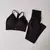 Imagem do Sem costura hip levantamento conjunto de fitness feminino com decote em v sutiã leggings yoga conjunto secagem rápida exercício ferro massagem alta gordura calças apertadas