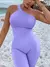 Imagem do Novo verão cor sólida ombros inclinados sem mangas bodysuit feminino hip levantamento esportes macacões de fitness
