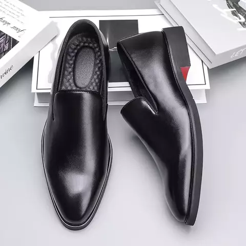 Sapatos formais de couro masculinos, mocassins casuais pretos para casamento, sa