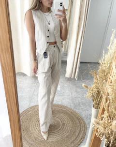 Palazo Lino rayado crudo - comprar online