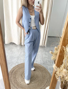 Palazo Lino rayado celeste - comprar online