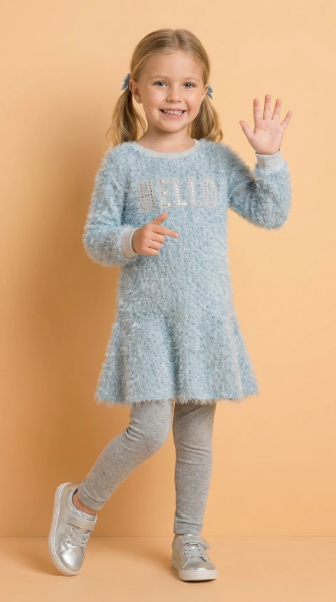 Vestido Infantil de Inverno Fuzzy - "HELLO"
