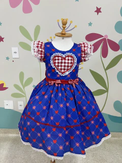 Vestido de Festa Junina Infantil Azul Marinho