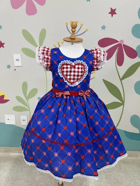 Vestido de Festa Junina Infantil Azul Marinho