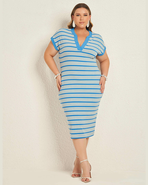 Vestido Plus Listrado Azul Lisamour