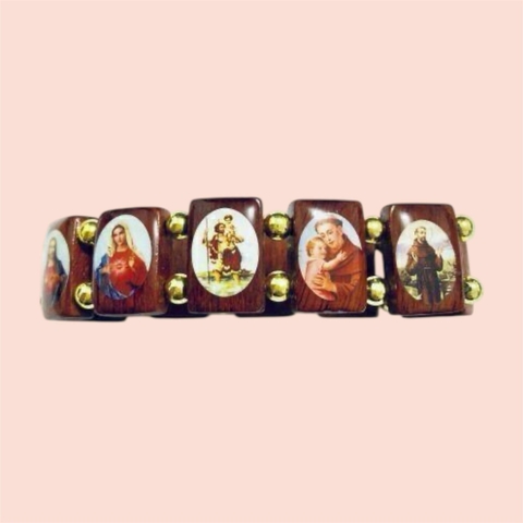 AR452.Pulseira de Madeira c/ Santos - comprar online
