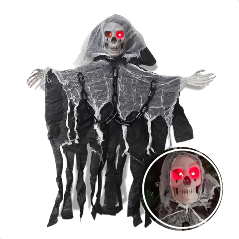 Decoração Halloween Caveira Fantasma Com Som E Led De Olho
