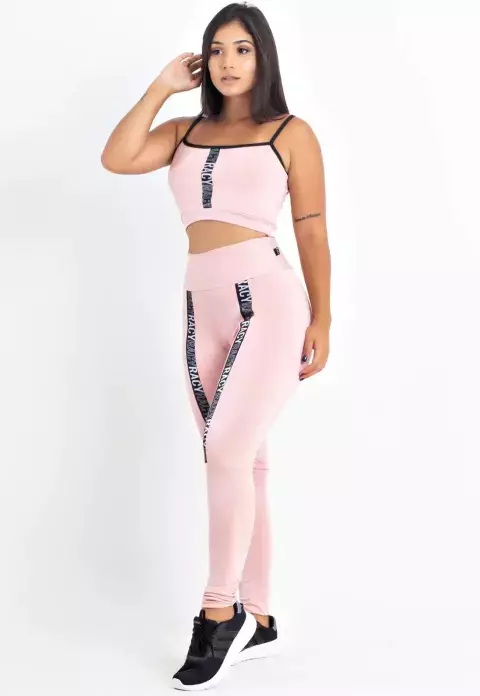 Conjunto Fitness Calça Legging Cintura Alta + Cropped Rose com Elásticos | REF: CCA1