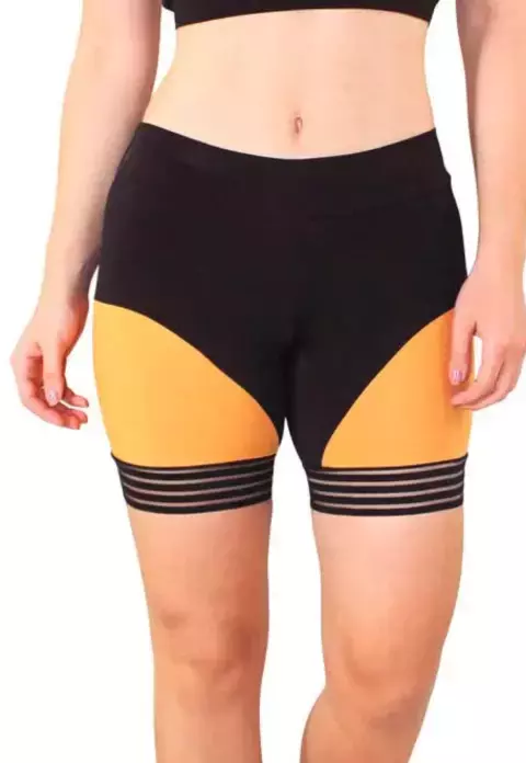 Short Fitness Preto Detalhe Preto com Amarelo REF: LC55