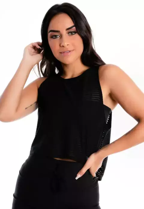 Blusa Feminina Com Tomara que Caia Transparência Preta E Cropped | REF: LX285
