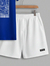 Manfinity RelaxMax Conjunto Casual Masculino 2 Peças, Estampa de Linha de Onda do Mar Ukiyo-E, Parte Superior Azul Marinho Padrão e Shorts Brancos